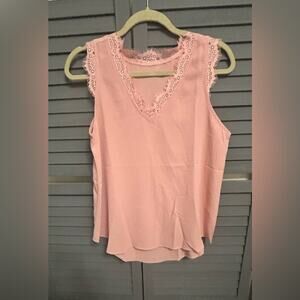Mauve Pink Eyelash Lace Trim Sleeveless Top